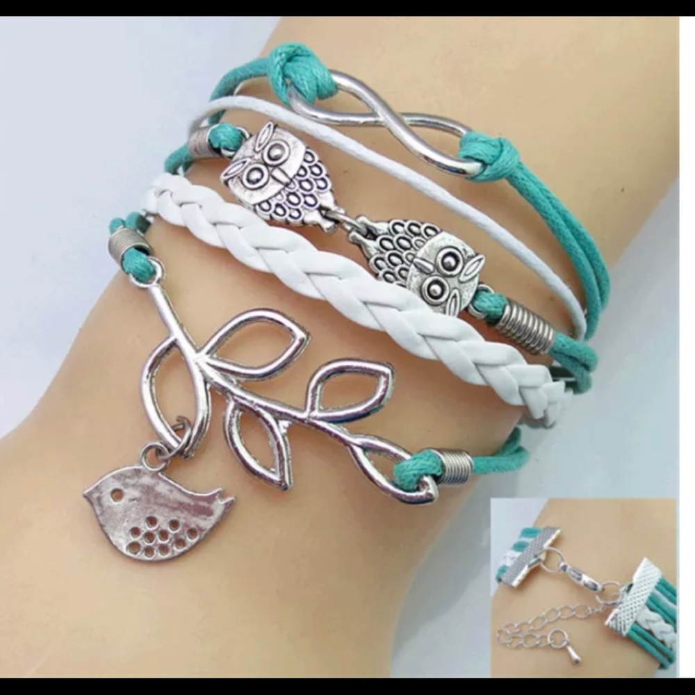 NWT 2 LEATHER BOHO BRACELET 1 BRN/BLK 1 TEAL/WHITE - Picture 2 of 2